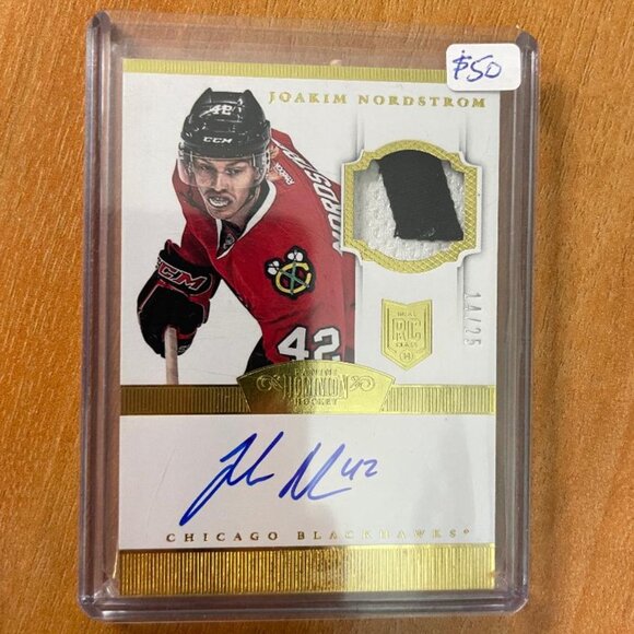 2013-14 Dominion Gold #211 Joakim Nordstrom JSY AU #'d 14/25 Chicago Blackhawks - Picture 1 of 2